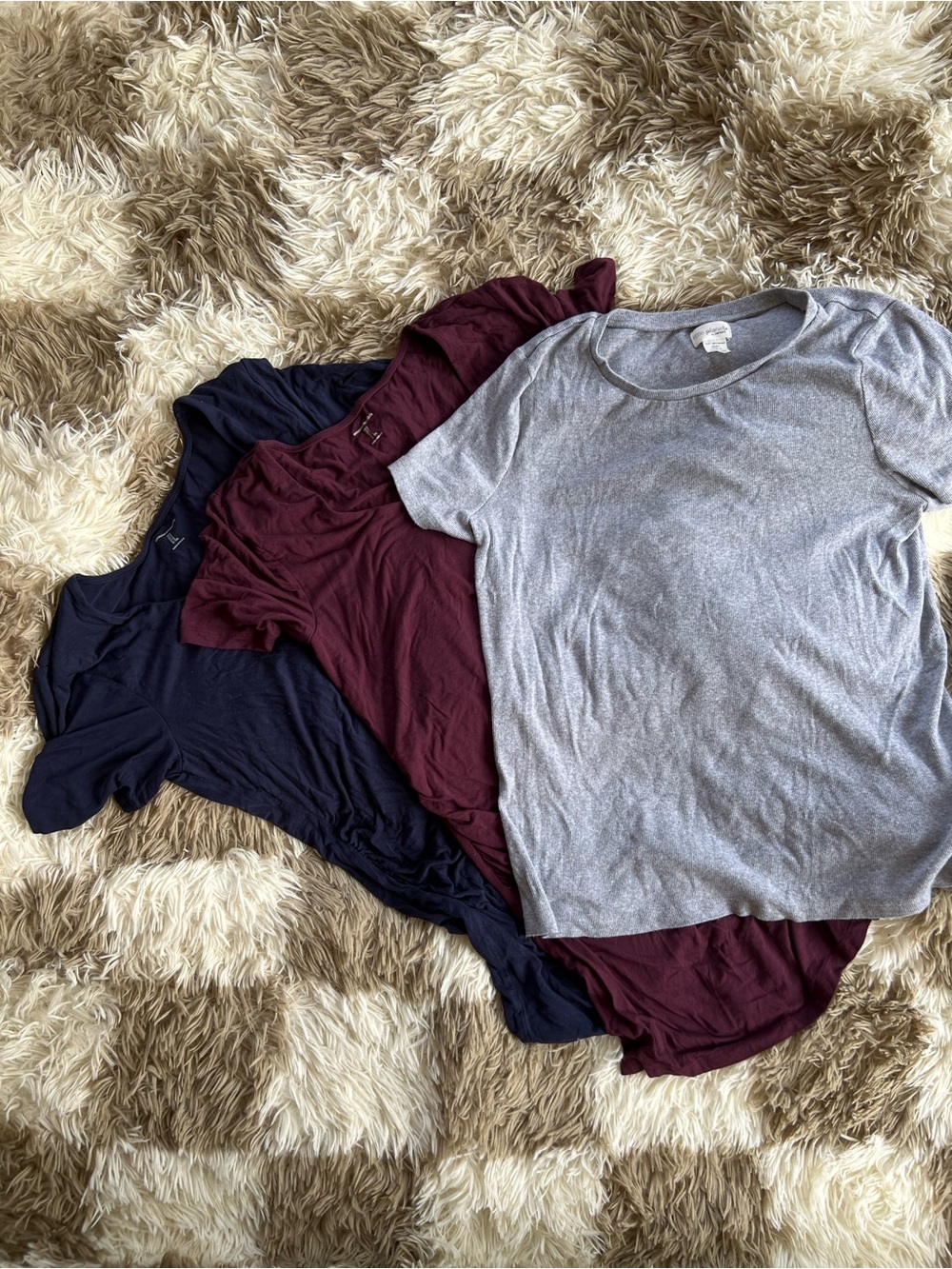 Maternity Crew Neck Tee Trio - Gray, Burgundy, Navy